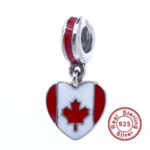 Yeni Sterling Silver Jewelry Kanada Kalp Bayrağı Takımı Gümüş Takı Yapma Boncukları Avrupa Takılar Bilezik248h