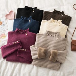 Women's Knits Tees Korean Half Turtleneck Slim Knitted Pullovers Fashion Clothes Woman 2022 Winter Sweater Casual Fleece Warm Knitwear Base Shirt T221012