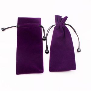 5st Rectangle Shape Velvet Bags x18cm smycken kosmetisk läppstiftförpackningspåsar lila och svart dragsko sammet väska280f