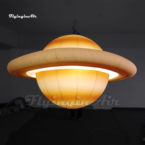 Hanging Lighting Inflatable Saturn Ball Solar System Planet Balloon Planetary Ring Outside Blower And LED Light Inside For Club Party Decoration