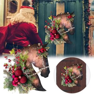 Decorative Flowers Christmas Decorations Outdoor Yard Wreath Horse Head Dressage Wooden Door Hanging Spring