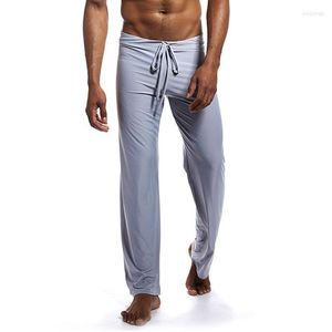 Mäns sömnkläder Löst casual mäns sömnbotten mjuk tunna isilkpyjamasbyxor för män nattkläder fyra säsonger svart vit m l xl 2xl