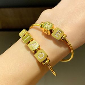 Bangle Copper Zircon Cube Initial Beads For Women DIY Bracelet 26 Letters Name Jewelry Fashion Birthday Gifts Brtb91
