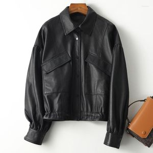 Damen Lederjacke Damen Schwarz Echt Kurzmantel Schaffell Einreihig Freizeit Moto Biker Frühling/Herbst Koreanische Version