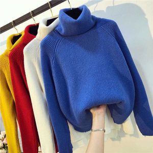 Damen Strick T-Shirts Blaue gestrickte Pullover Pullover Frauen 2022 koreanische warme Rollkragen Langarm beiläufige lose weibliche Strickwaren Pullover Herbst Winter T221012