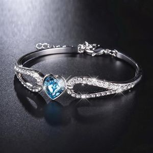 Bangle sieraden Set voor vrouwen y kettingen Silver Angel Blue Diamond Hart Bracelet Rhinestone Dangg Gold EarringsBangle281Y