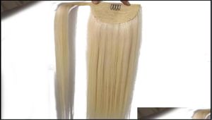 Extensões de rabos de cavalo Produtos100 Remy Human Remy Rail Horsetail Clips On Extension Hair reto g One Piece Drop Delivery
