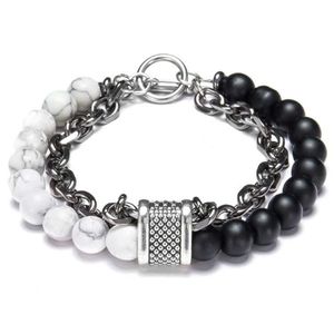 Men's Beaded Bracelet Metal Chain Fashion Natural Healing Stone For Men