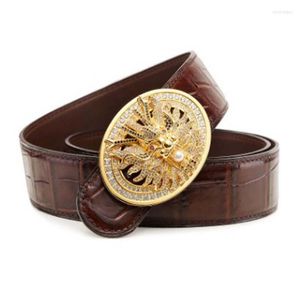 Cinturas Linshe Crocodile The Belt Men Real Thing Real Thing Luxury Smooth Buckle Tap Genuine Leather