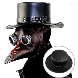 Basker gotisk solid färg original halloween cosplay högklassig läderhatt retro kupol steampunk skalle magisk topp cap cool scen parti