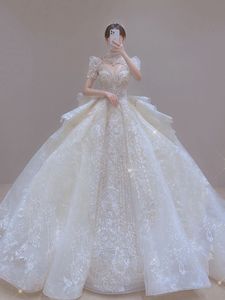 2023 Ar￡bia Lace A linha Vestidos de noiva Luxury Plus Size Ilus￣o Cristal de lantejoulas Vintage Vestidos de noiva Made Feito Sexy Vestidos de Novia