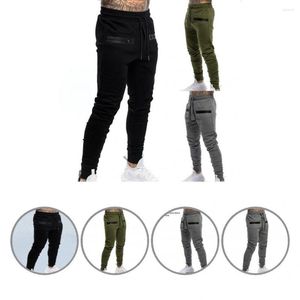 Mäns byxor Stylish Casual Trousers Skin-Touch Fitness Zipper Pockets Ankle-Length Solid Color Drawstring Men