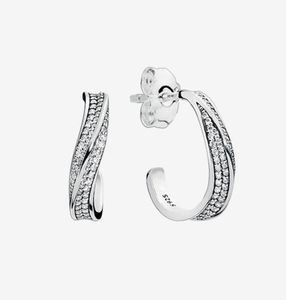 Clear CZ Stone Pave Wave Hoop Earrings Women039s 925 Sterling Silver EarringSets1489682の箱付きスパークリングウェディングギフト