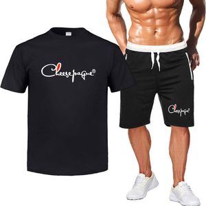 Herren-Trainingsanzug, 2-teiliges Set, Sommer, einfarbig, Sport, hawaiianischer Anzug, Kurzarm-T-Shirt und Shorts, lässige Mode, Herrenbekleidung, Marke, Logo-Druck