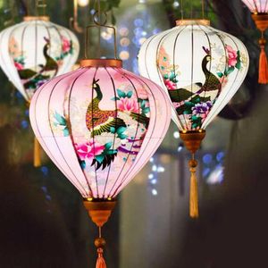 1PC retro vintage mitten av autumn Silk Lanterns Japan Chinese Vietnam Lantern Floral Pattern Lantern för Festival Party Outdoor Q0810211g