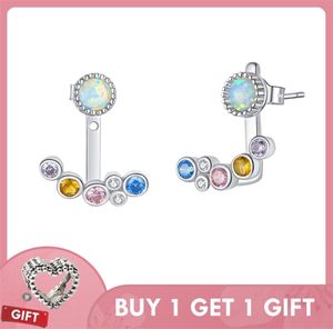 Bisaer Rainbow Bubbles Stud Earrings Real 925 Sterling Silver Colorful Zircon Opal for Women Jewelry efe392 2106162561013