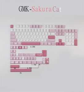 Keyboards Mechanical Keyboard Keycaps GMK Sakura Cat 140 Keys Cherry PBT DYE Sublimation Keycap With 125U 175U 2U Shift 7U Spac