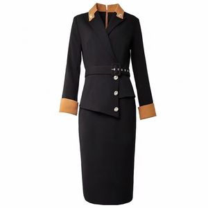 Arbetskl￤nningar Elegant Business Formal Pencil Dress Party Luxury Women Office Blazer Vestido L￥ng￤rmad kn￤l￤ngd Robe 2XL BS137
