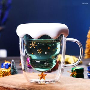 Canecas 300ml Árvore de Natal Double Glass Copo Coffee de Caneca de Caneca de Leite