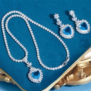 Sparkling Wedding Designer Jewelry Set Heart Tennis Necklace Earring African Jewelry Sets Blue Green AAA Zirconia Woman Diamond Earring279x