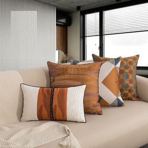 Pillow Brown Orange Style Color Stripe Embroidered Cover Leaf Circle Point Jacquard Geometric Printing Pillowcase