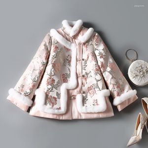 Ethnic Clothing Fur Collar Warm Cotton Tang Suit Coat Womem Chinese Style Vintage Traditional Jacket Winter Thicken China Year Clothes Girls