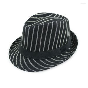 Berets Wholesale Unisex Leisure Fedoras Stripe Straw Hat Summer Cool Breathable Topper Autumn for Male Female Twill