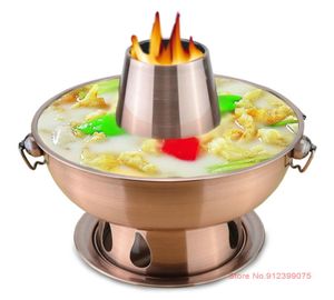 Thermal Cooker 1800 ml gebronsde vintage Chinese fondue houtskool roestvrij staal kleine pot picknickcooker el kookgerei