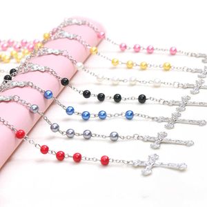 Pearl Rosary Necklace colorful Cross Christian Holy Father virgin Catholic Prayer jewelry