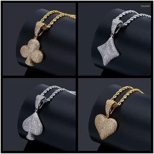 Hänghalsband Hip Hop Full Crystal Poker Necklace Iced Out Spades Heart Club Charm Hiphop Icy Jewelry for Men Women Gift