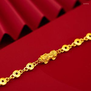 Bracelets 18K Real Gold Bracelet Retro Copper Coin ed Plated For Men & Women Wedding Jewelry Gifts288R