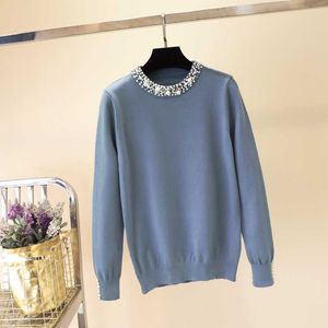 Damen Strick T-Shirts 2022 Neue Herbst Winter Frauen Temperament Pullover und Pullover Langarm lässig Perlenpullover schlanke Strickpullover Pullover T221012