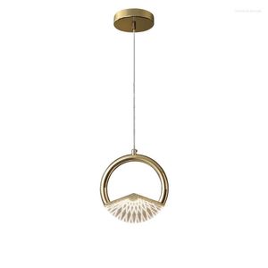 Ljuskronor postmodern lyxig guldring akryl ledande pendelljus för kök matsal sängen hängande lampa loft dekor belysning fixturer