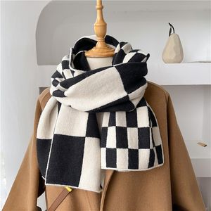 Scarve quente outono de inverno lenço de malha simples moda longa xadrez de pescoço feminino feminino feminino mole bufanda 221119
