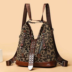 Kv￤llsp￥sar Leopardtryck Multifunktionell ryggs￤ck Kvinnor 2022 Fashion Shoulder Bag stor kapacitet M￥ngsidig duk dam Messenger