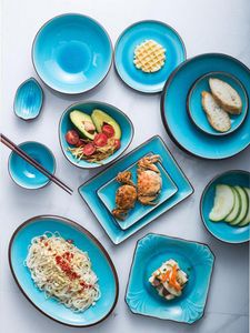 Dinnerware Sets LingAo Japanese Ceramic Plate Ramen Bowl Salad Sushi Rectangular Spoon El Restaurant Tableware Set