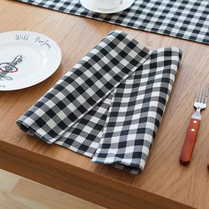 テーブルランナーMiamor Black White Plads Pattern Mats Placemat for Kitchen Dining Decorations Manteles個人de mesa