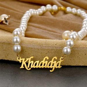 Personalisierter Name benutzerdefinierter Halsketten für Frauen Perlenkette Choker Edelstahl Typenschild Anhänger Erklärung Elegant Schmuck o