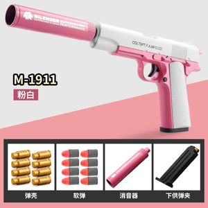 M1911 EVA Soft Bullet Foam Darts Blaster Toy Gun Pistol Manual Shooting Pink Launcher With Silencer For Children Kids Boys Birthday Gifts-4
