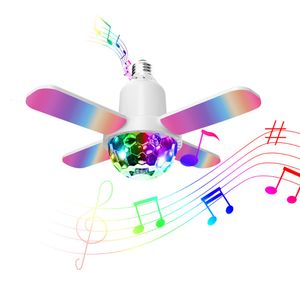 Smart Illumination LED E27 Bulb Ceiling NightLight Colorful 4-Leaves Music Bluetooth Audio Folding Disco Floodlight with Remote Control for Bedroom 221119