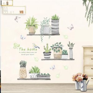 Wandaufkleber, 50 x 120 cm, Schmetterling, Vogel, Pflanze, Blumentopf, grüne Pflanzen, abnehmbare, selbstklebende Frühlings-Heimdekoration