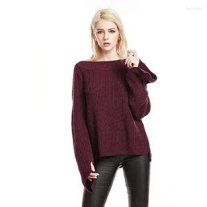 Damenpullover Damen 2022 Stil Herbst Winter Mode Pullover Frau Pullover Preppy Slash Neck Langarm Schwarz Weinrot Grau