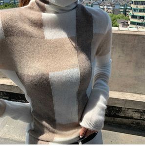 Women's Knits Tees New Cashmere Sweater Women's High-Neck Color Matching Pure Wool Pullover Fashion Plus Size Warm Knitted Bottoming Shir T221014