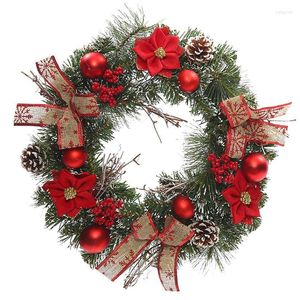 Decorative Flowers Christmas Front Door Wreath Flower Decorations Artificial Floral With Pine Needles Red Berries Bows