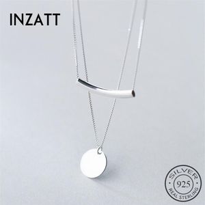 INZATT REAL STERLING SILVER LAYER CHAIN GEOMETRIC ROUND DISC BENT PIPED CHOKER PENDANTネックレス