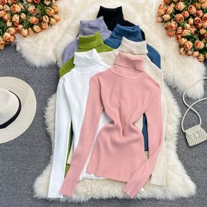 Turtleneck kvinnors tröjor Autumn Winter Fashion Stickovers Casual Slim Jumpers Basic Slim Solid Jumper New 2023