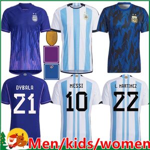 Fans Player Version Argentina Soccer Jerseys Messis Mac Allister Dybala di Maria Martinez de Paul Maradona Barn Kit Kit Men Women Football Shirt