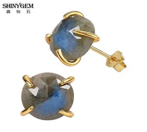 ShinyGem Elegant Cute 1010mm Natural Labradorite Stud Earrings 925 Silver Gold Plating Charm Grey Gem Stone For Women 2106185278426