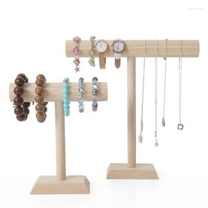 Jewelry Pouches Wooden Bottom S/M/L Gold T-shaped Earrings Ring Necklace Watch Shelf Stand Counter Pendant Display