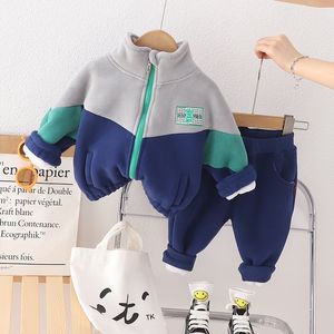 Kış Sıcak Çocuk Erkek Giysileri Bebek Kalın Kadife Hoodies Ceket Pantolon 2 Adet/takım Sonbahar Bebek Pamuk Eşofman Çocuklar için 1-5 T